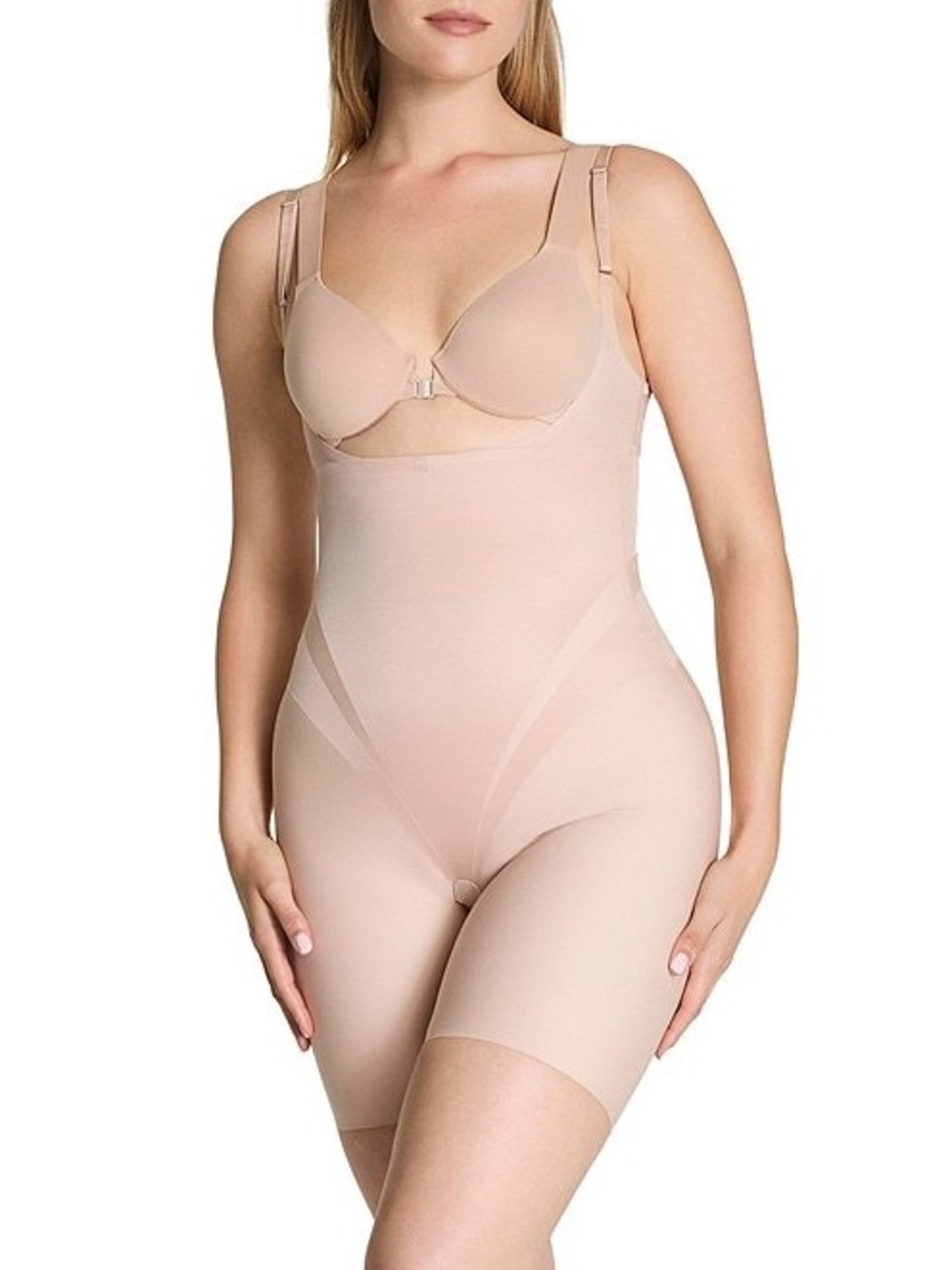SPANX ONCORE OPEN-BUST MID-THIGH BODYSUIT